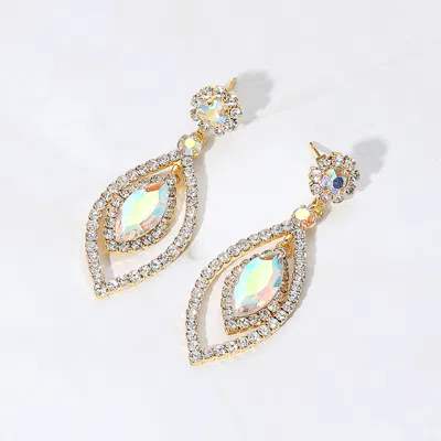 Fashnzfab Marquise Stone Pointed Rhinestone Paved Dangle Earrings - Ab, Gold In Multi