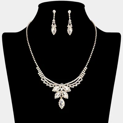Fashnzfab Marquise Stone Pointed Rhinestone Paved Necklace In Metallic
