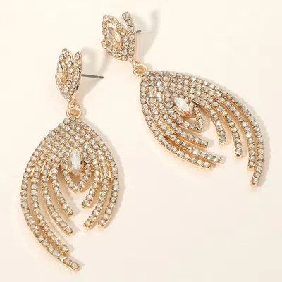 Fashnzfab Marquise Stone Pointed Rhinestone Paved Peacock Chandelier Dangle Evening Earrings - Gold, Lt Col To