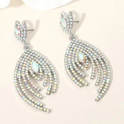 Fashnzfab Marquise Stone Pointed Rhinestone Paved Peacock Chandelier Dangle Evening Earrings In Gold