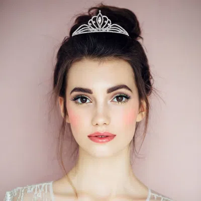 Fashnzfab Marquise Stone Pointed Rhinestone Paved Princess Tiara 1.9" H In Silver