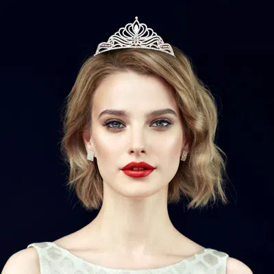Fashnzfab Marquise Stone Pointed Rhinestone Paved Princess Tiara In Silver