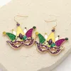 Fashnzfab Marquise Stone Sparkly Mardi Gras Jester Mask Dangle Earrings In Multi