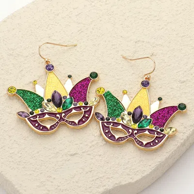 Fashnzfab Marquise Stone Sparkly Mardi Gras Jester Mask Dangle Earrings In Multi