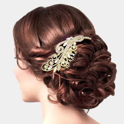 Fashnzfab Marquise Stone Sprout Rhinestone Hair Comb In Gold