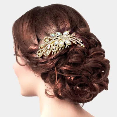 Fashnzfab Marquise Stone Sprout Rhinestone Hair Comb In Multi