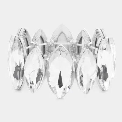 Fashnzfab Marquise Stone Stretch Evening Bracelet Clear, Silver In Multi