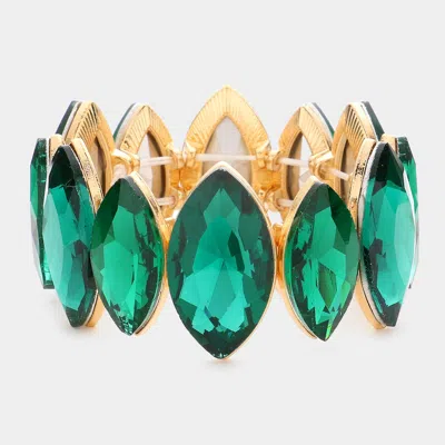 Fashnzfab Marquise Stone Stretch Evening Bracelet Gold, Green In Multi