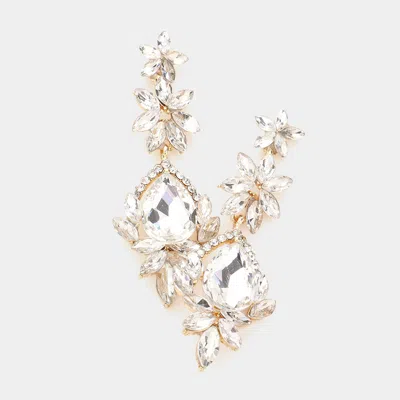 Fashnzfab Marquise Stone Teardrop Floral Dangle Evening Earrings In Gold