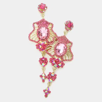 Fashnzfab Marquise Stone Trim Dangle Evening Earrings In Pink