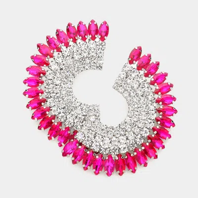 Fashnzfab Marquise Stone Trim Pointed Evening Earrings - Fuchsia In Metallic