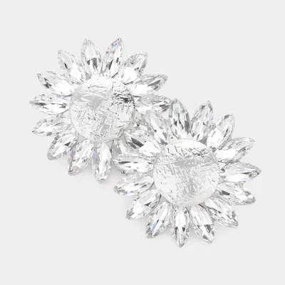 Fashnzfab Marquise Stone Trimmed Flower Clip On Evening Earrings In Multi