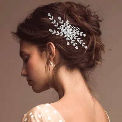 Fashnzfab Marquise Teardrop Cz Cluster Floral Branch Hair Comb In Silver