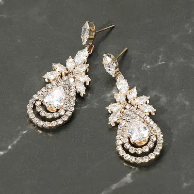 Fashnzfab Marquise Teardrop Cz Stone Cluster Dangle Evening Earrings In Gold