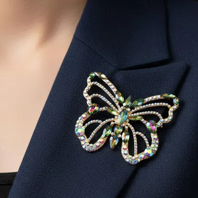 Fashnzfab Marquise Teardrop Stone Accent Open Butterfly Pin Brooch In Black