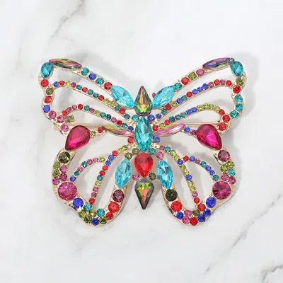 Fashnzfab Marquise Teardrop Stone Accent Open Butterfly Pin Brooch In Blue