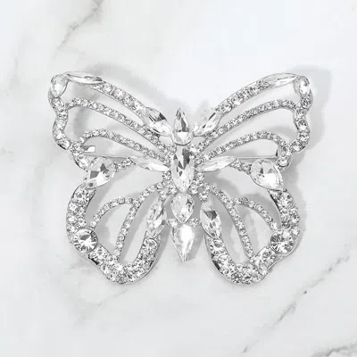 Fashnzfab Marquise Teardrop Stone Accent Open Butterfly Pin Brooch In Silver
