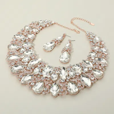 Fashnzfab Marquise Teardrop Stone Accented Evening Necklace In Multi
