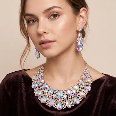 Fashnzfab Marquise Teardrop Stone Accented Evening Necklace In Metallic