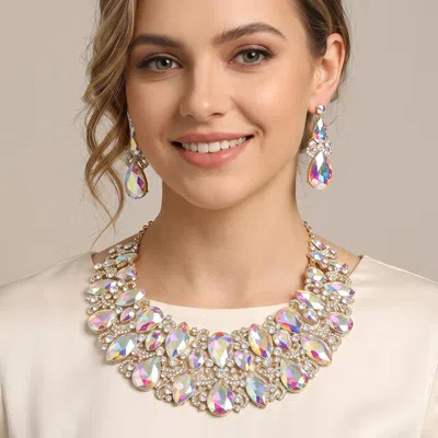 Fashnzfab Marquise Teardrop Stone Accented Evening Necklace In Metallic