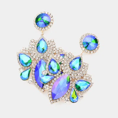 Fashnzfab Marquise Teardrop Stone Accented Rhinestone Paved Dangle Evening Earrings In Blue