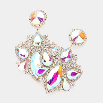 Fashnzfab Marquise Teardrop Stone Accented Rhinestone Paved Dangle Evening Earrings In Metallic