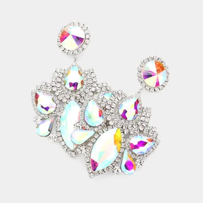 Fashnzfab Marquise Teardrop Stone Accented Rhinestone Paved Dangle Evening Earrings In Metallic