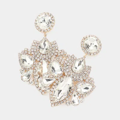Fashnzfab Marquise Teardrop Stone Accented Rhinestone Paved Dangle Evening Earrings In White