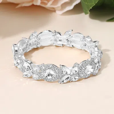 Fashnzfab Marquise Teardrop Stone Cluster Beaded Stretch Bracelet In Silver
