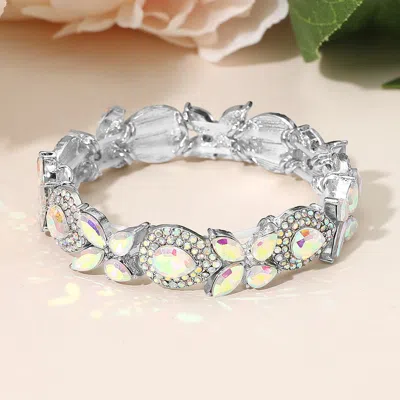 Fashnzfab Marquise Teardrop Stone Cluster Beaded Stretch Bracelet In Metallic