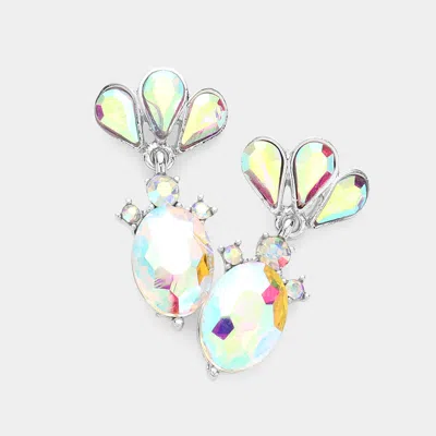 Fashnzfab Marquise Teardrop Stone Cluster Dangle Evening Earrings - Ab, Silver In Multi