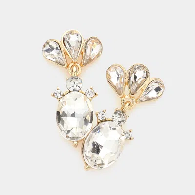 Fashnzfab Marquise Teardrop Stone Cluster Dangle Evening Earrings - Gold