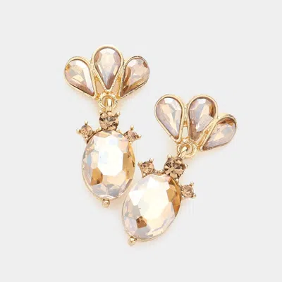Fashnzfab Marquise Teardrop Stone Cluster Dangle Evening Earrings - Gold, Lt Col Topaz