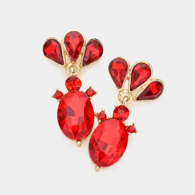 Fashnzfab Marquise Teardrop Stone Cluster Dangle Evening Earrings - Gold, Siam In Red