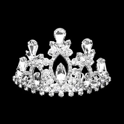 Fashnzfab Marquise Teardrop Stone Cluster Embellished Princess Mini Tiara In Multi