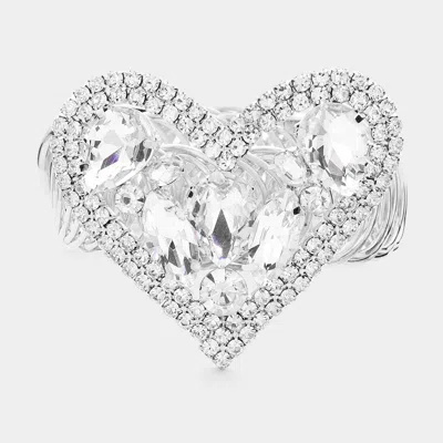 Fashnzfab Marquise Teardrop Stone Cluster Embellished Rhinestone Paved Heart Pointed Adjustable Evening Bracel In Multi