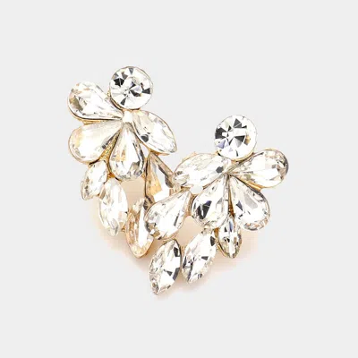 Fashnzfab Marquise Teardrop Stone Cluster Evening Earrings - Gold
