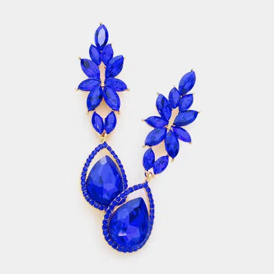 Fashnzfab Marquise Teardrop Stone Cluster Evening Earrings - Gold, Sapphire In Blue