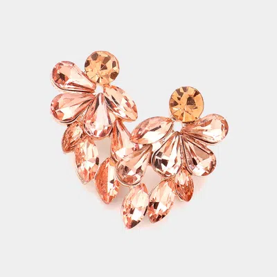 Fashnzfab Marquise Teardrop Stone Cluster Evening Earrings - Peach, Rose Gold In Multi