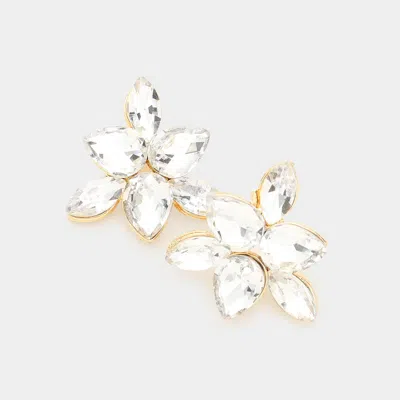 Fashnzfab Marquise Teardrop Stone Cluster Evening Stud Earrings In Gold