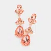 Fashnzfab Marquise Teardrop Stone Link Dangle Evening Earrings - Peach In Gold