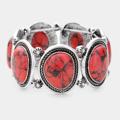 Fashnzfab Marvel Stone Antique Metal Stretch Bracelet In Red