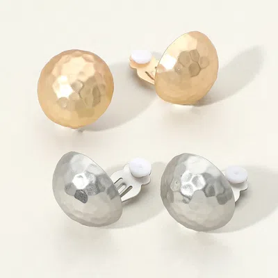 Fashnzfab Matt Hammered Metal Dome Clip On Earrings In Gold