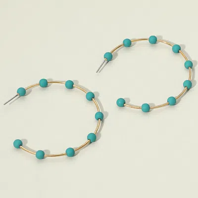 Fashnzfab Matte Bead Ball Station Hoop Earrings In Blue