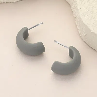 Fashnzfab Matte Colored Half Hoop Earrings In Gray