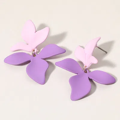 Fashnzfab Matte Colored Petal Dangle Earrings In Purple