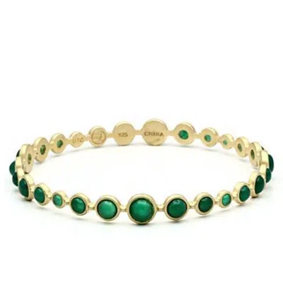 Fashnzfab Matte Gold 925 Sterling Silver Bangle With Semi-precious Onyx In Emerald In Multi