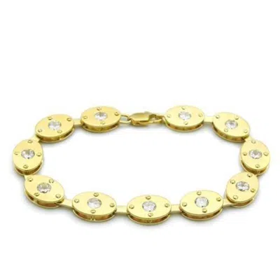 Fashnzfab Matte Gold & Gold Brass Bracelet With Aaa Grade Cz In Clear