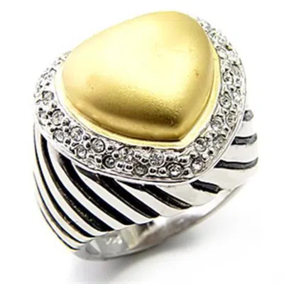 Fashnzfab Matte Gold & Rhodium 925 Sterling Silver Ring With Aaa Grade Cz In Clear