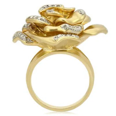 Fashnzfab Matte Gold & Rhodium Brass Ring With Aaa Grade Cz In Clear In Pattern